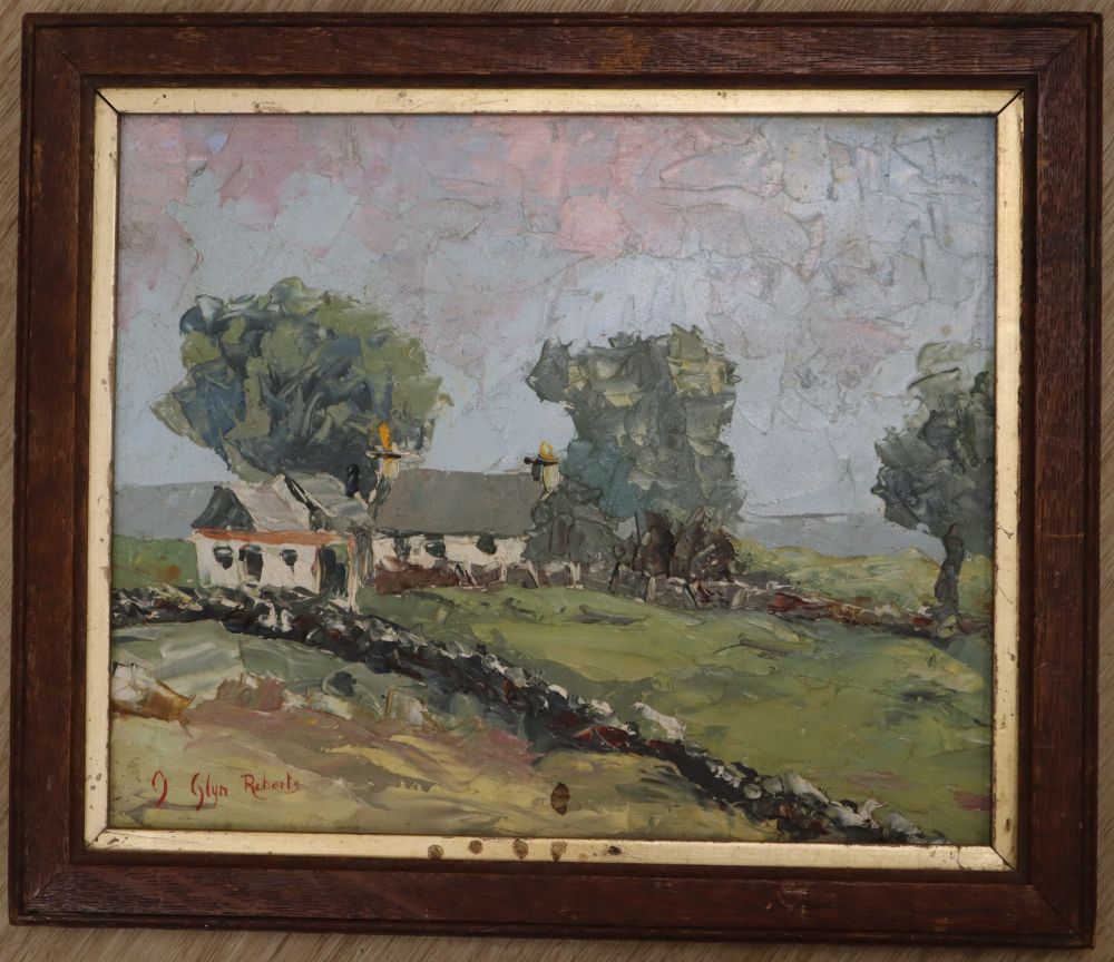 J. Glyn Roberts, oil on board, Farm in a landscape, signed, 23 x 28cm